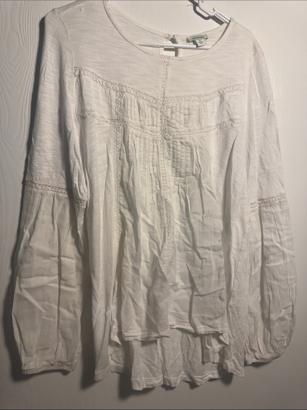 Sundance Boho Pintuck Lace Peasant Blouse